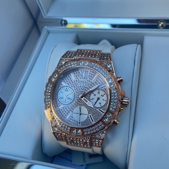 New GUESS Rose Gold-Tone and White Chrono-Look Watch main image 5